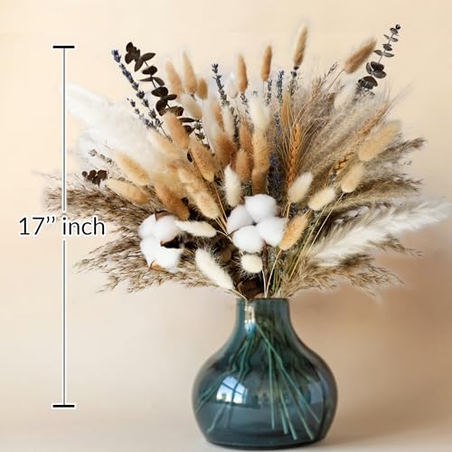 Natural Dried Flower Bouquet with Pampas Grass & Eucalyptus for Boho Home Decor