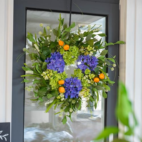 24-Inch Silk Hydrangea Wreath with White Blossoms and Mini Mandarins