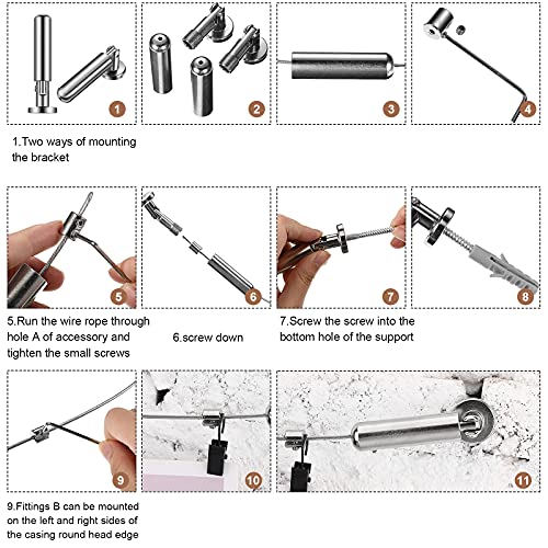 16ft Stainless Steel Curtain Wire Hanging System with 96 Clips, 4 Sets