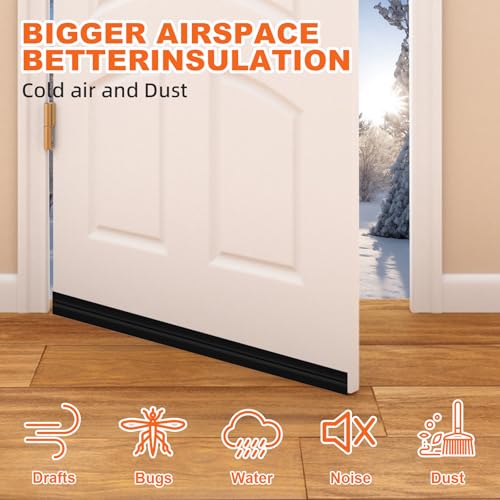 Silicone Door Draft Stopper - Weather Stripping Door Sweep Seal (39", Black)
