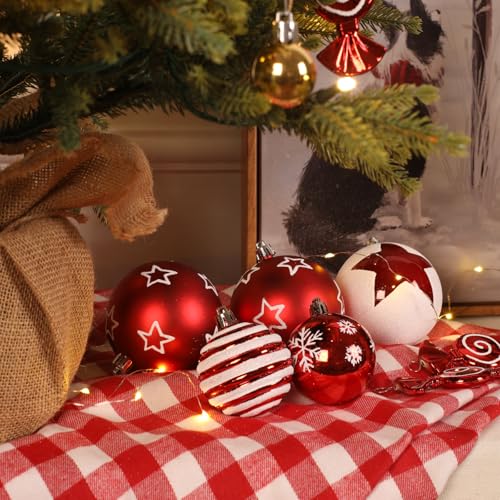 Christmas Ornament Set 80pcs Red White Gold Decorations with Variation of Red & Gold & White