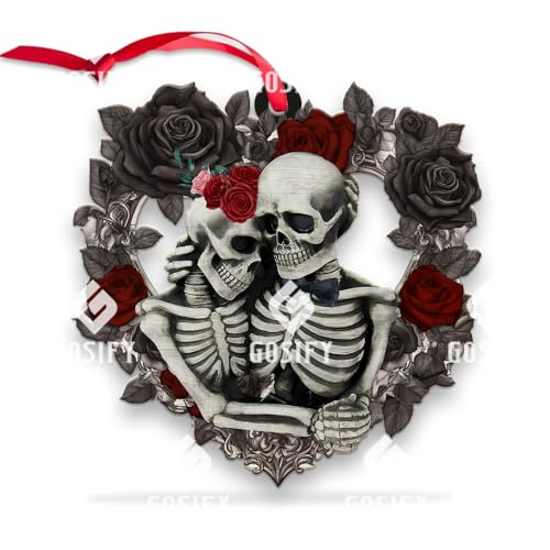 Gosify Skull Couple Ornament Rose for Christmas Decor - Skeleton Couple Xmas Tree Decoration