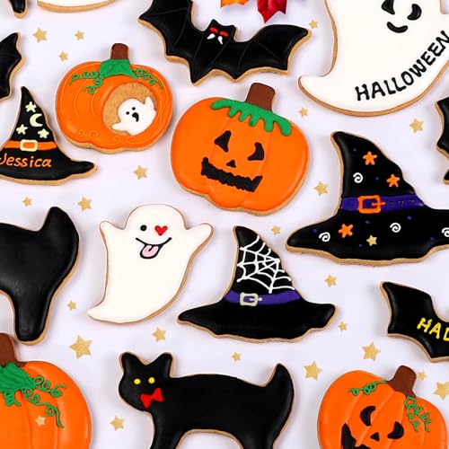 KULENAND Halloween Cookie Cutters Set 15 Pcs - Pumpkin Ghost Bat Cat Witch's Hat