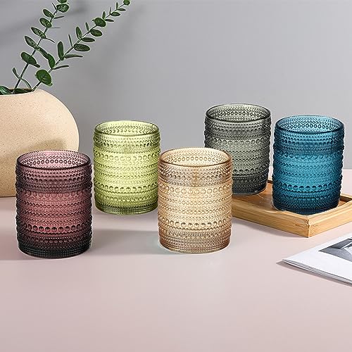 12 oz Vintage Gold Hobnail Beaded Drinking Glasses Set - Water, Juice, Cocktail Tumbler