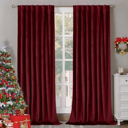 BGment 52W x 78L Velvet Curtains Set of 2 | Burgundy Red, 78 Inches Long, 5 Back Tabs