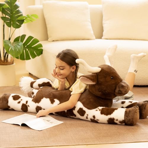 Tezituor Longhorn Cow Stuffed Animal - 43-Inch Texas Plush Pillow, Giant Plush Toy for Kids & Adults