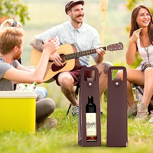 Brown Leather Single Bottle Wine Carrier Bag - Reusable Wine Tote