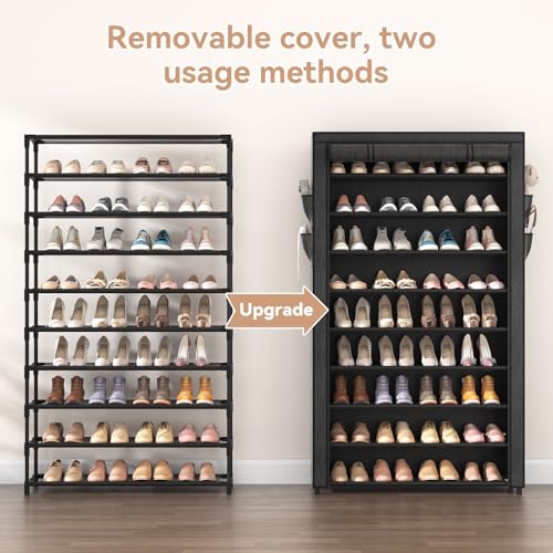 10-Tier Tall Shoe Rack Organizer with Dust-Proof Cover, 40-50 Pair Capacity