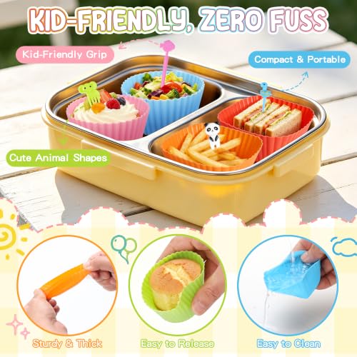 70-Piece Silicone Lunch Box Dividers and Animal Food Picks Set