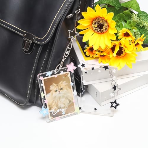 2pcs Acrylic Star Photocard Holder Keychain, Protective Card Case with Chain