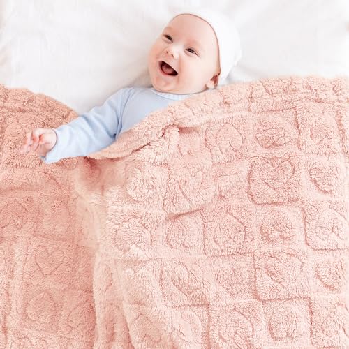 Yurhap Heart Plush Fleece Baby Blanket, Soft Sherpa Crib Blanket, 30"x40"