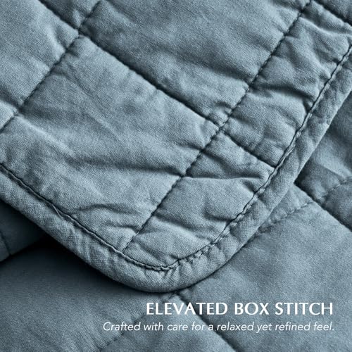 100% Cotton Box Stitch Quilt Set, Queen, Midnight Blue - 3 Piece Bedding