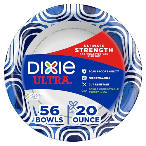Dixie Ultra Large Paper Bowls, 20 Oz, 56 Count, Soak Proof, Microwave Safe