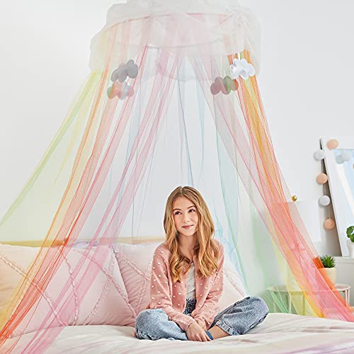 Rainbow Bed Canopy for Girls - Tulle Hanging Net for Beds & Reading Corners