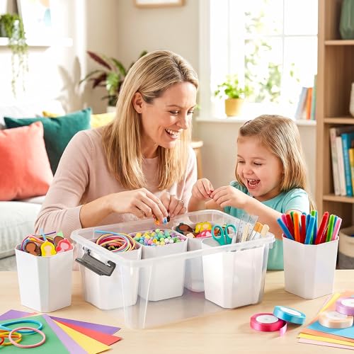 17QT Clear Plastic Craft Organizer and Storage Bin with 6 Detachable Inserts and Lid