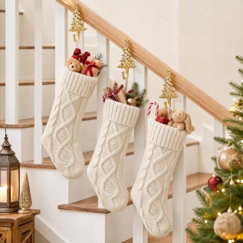 Cable Knit Christmas Stockings 6-Pack - 18-Inch Fireplace Holiday Decor
