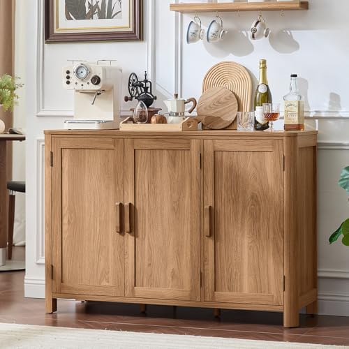 46" Arc-Shaped Sideboard Buffet Cabinet with 3 Doors and Adjustable Shelves