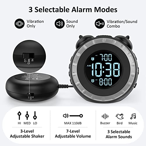 Loud Dual Alarm Clock with Bed Shaker for Heavy Sleepers & Hearing Impaired