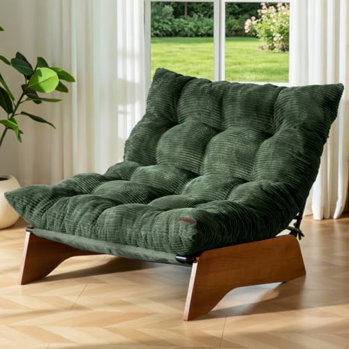 3-Position Adjustable Floor Chair with Tufted Cushion, Dark Green