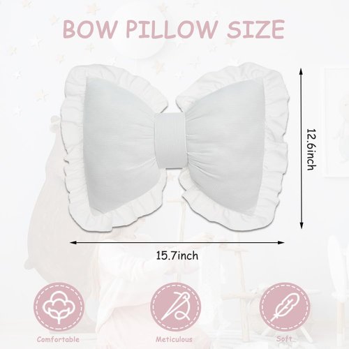 QUSLIMY Bow Pillow Bow Shaped Pillow Decorative, Soft Bowknot Throw Pillow Sofa Lumbar Pillow Car Backrest Cushion,Novelty Bow Pillow Plush Cushion Home & Car Decoration (White)