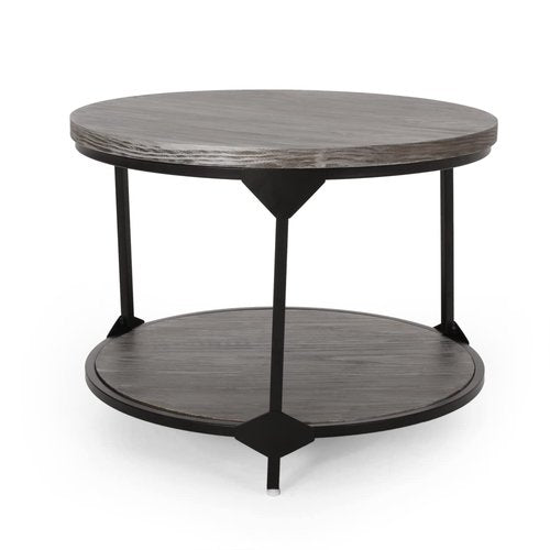 Christopher Knight Home Adeline Modern Industrial Round Coffee Table, Gray and Black