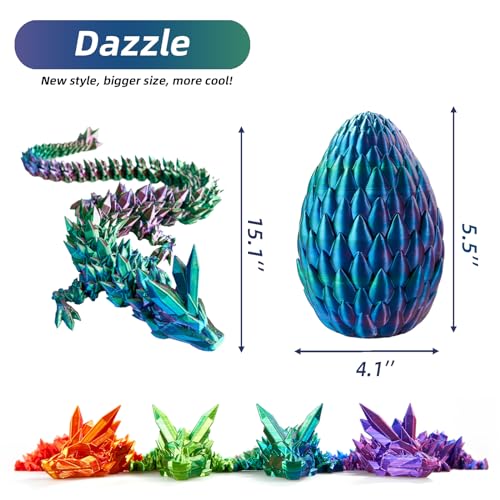 3D Printed Articulated Crystal Dragon with Egg, Fidget Toy Decor