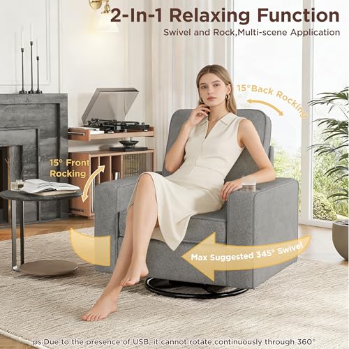 Modern Swivel Accent Chair with USB Charging, Cup Holder and Side Pocket