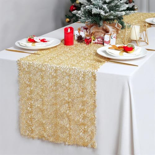 6 Pack Gold Sequin Mesh Table Runners 12x108 Inch for Weddings Parties Christmas