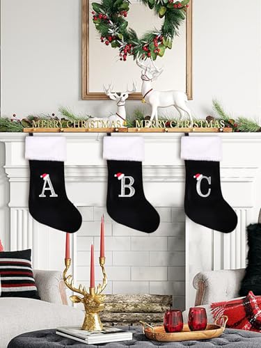 Personalized Monogram Christmas Stocking - 20" Black Velvet & Plush Cuff