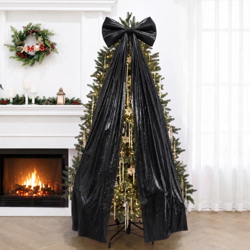 XmasExp Large Black Christmas Tree Topper Bow 16x63 Inch