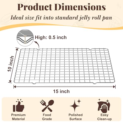 Stainless Steel Cooling Racks for Baking & Roasting, 10" x 15" - Pack of 2