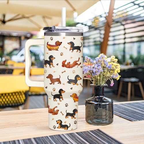 Girl Loves Dachshund Tumbler 40oz with Handle & Straw - Dachshund Mom Gift