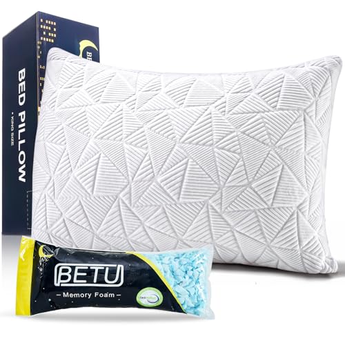 BETU Cooling Shredded Memory Foam Pillow - Adjustable Queen Bed Pillow