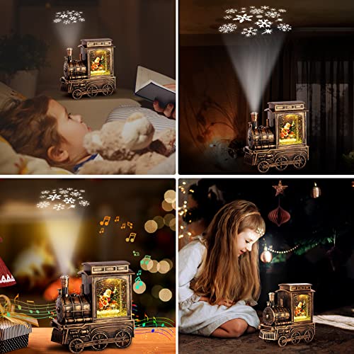 Musical Christmas Snow Globe Train Lantern with Snowflake Projection & 6H Timer
