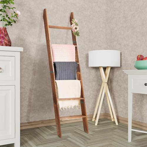 6-Tier Wooden Blanket Ladder - Rustic Farmhouse Quilt & Towel Rack, 68 Inch