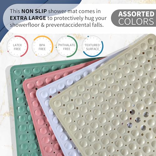 Non-Slip Square Shower Mat 21x21 Inch, Machine Washable Bath Mat with Suction