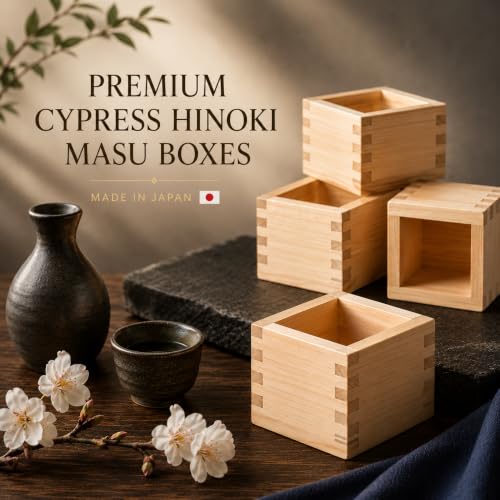 Japanese Hinoki Cypress Masu Cups Set of 12 | 4 fl oz Traditional Sake Bowls