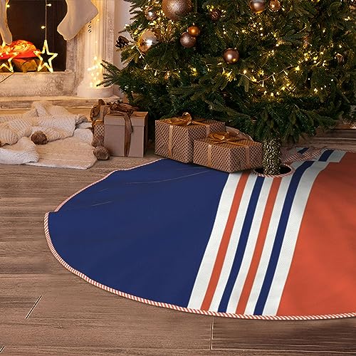 MIZIBAO Christmas Tree Skirt 36 Inch Navy Blue & Orange Stripes (Navy/Orange) - Premium Faux Linen