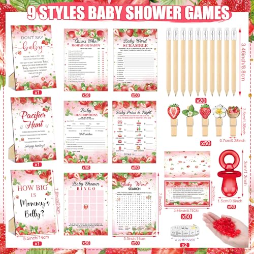 Sherr 476 Pcs Strawberry Baby Shower Games Set - Activities & Party Supplies, Red/Strawberry