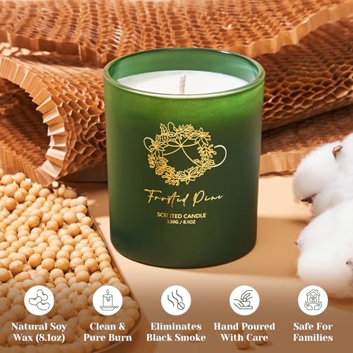 Frosted Pine Christmas Candle - 8.1oz Soy Wax Holiday Decor Gift for Winter