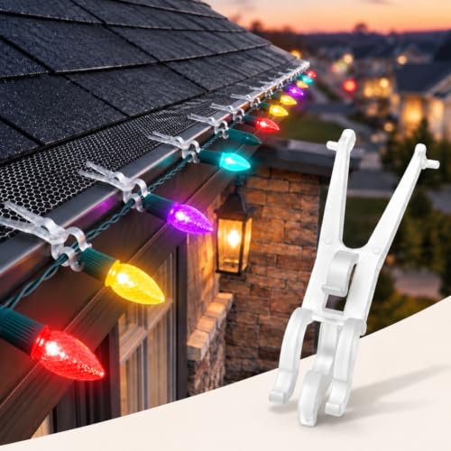 100 Pcs Christmas Light Clips for Gutters with Guards – Leinuosen 100 Pack