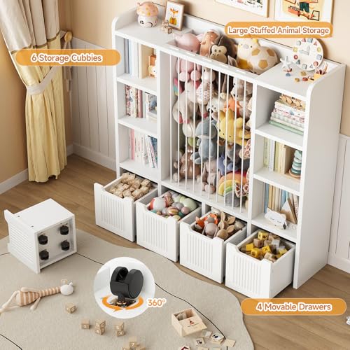 3-in-1 Toy Storage Organizer with Stuffed Animal Zoo and 4 Drawers