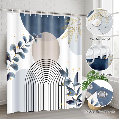 4-Piece Boho Leaf Bathroom Set with Shower Curtain, Bath Mat and Rugs