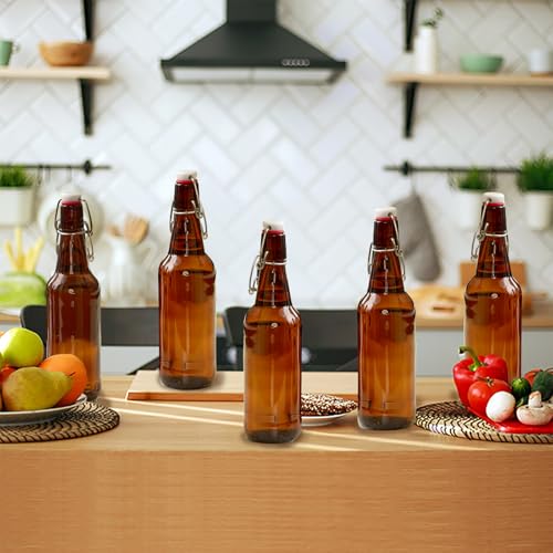 16oz Amber Glass Bottles with Swing Top Flip Caps 10-Pack