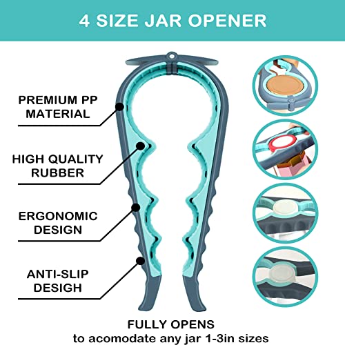 HUMANFUN 3-Piece Blue 5-in-1 Jar & Bottle Opener Set for Seniors & Arthritis