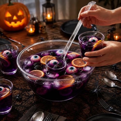 2-Piece 0.5 Gallon Clear Plastic Punch Bowl Set with Ladle for Parties
