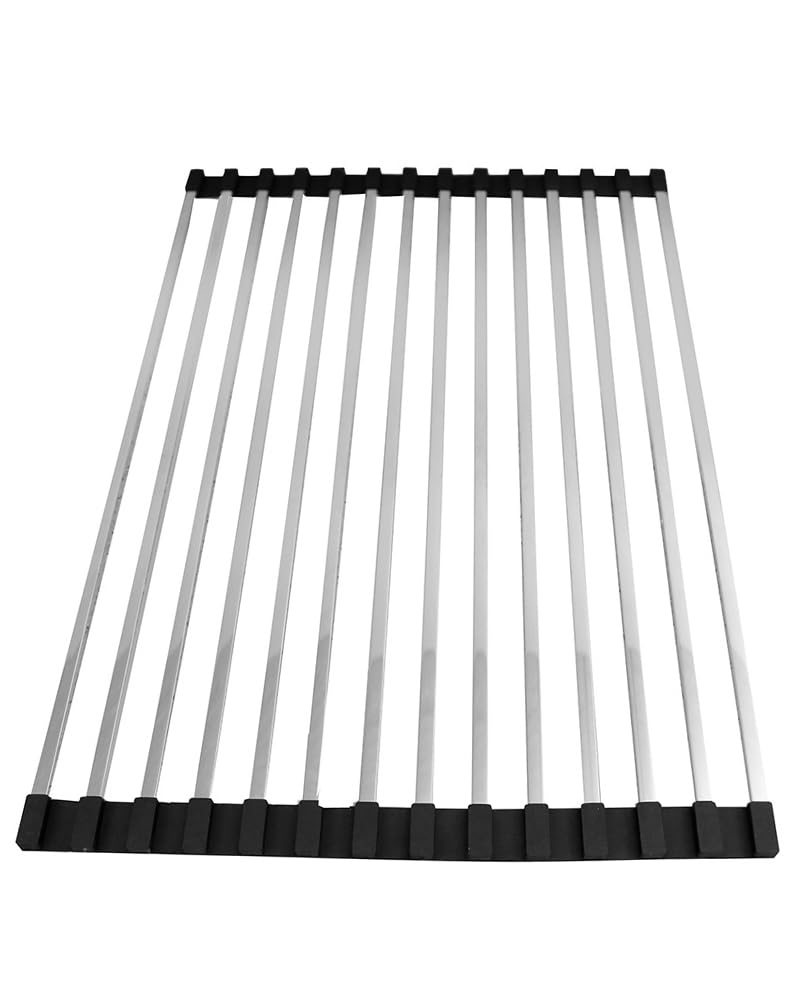 Hemompito 17.72" Dish Drying Rack Over The Sink, 304 Stainless Steel, Non-Slip Silicone Edges & Quick Drainage, Folding Space-Saving for Home & RV Kitchen, Dish Drainer, Cooling Rack & Sink Cover