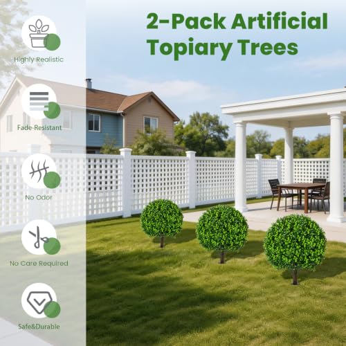 4 Pack 23-Inch Artificial Boxwood Ball Topiary Trees, UV Resistant Faux Plants