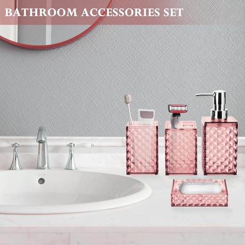 4-Piece Bathroom Accessory Set, Grid Pattern Plastic Bath Decor