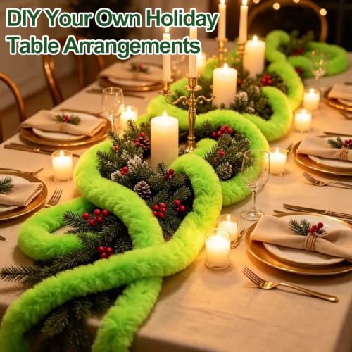 Green 52.5Ft Furry Christmas Garland Artificial Strips for Tree & Decor